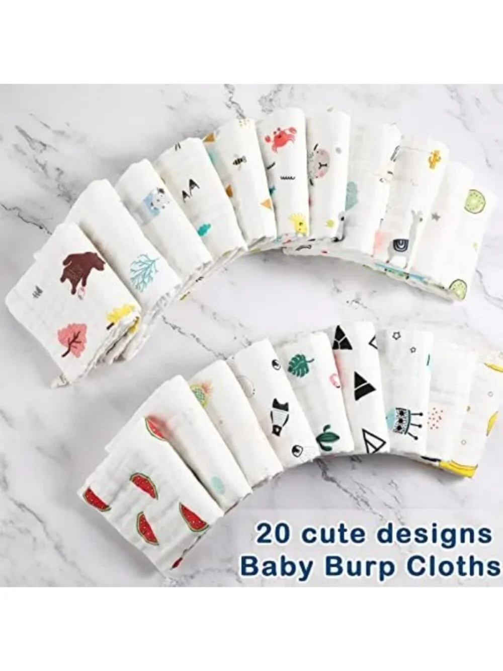 20 Pack Large 6-Layer Muslin Baby Burp Cloths - Absorbent & Soft, 20x10 In
